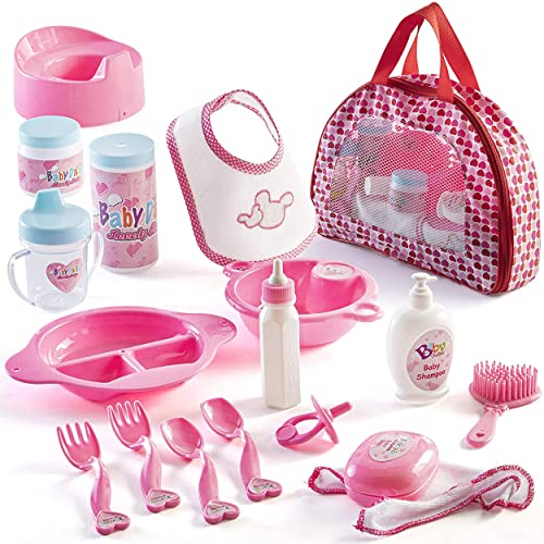 Prextex Babypuppen-Zubehörset mit Reißverschluss-Tragetasche, Puppenspielzeug zum Füttern und Mode, Badezubehör für Baby und Kleinkindpuppen, 18-teiliges Set Prextex Babypuppen-Zubehörset mit Reißverschluss-Tragetasche, Puppenspielzeug zum Füttern und Mode, Badezubehör für Baby und Kleinkindpuppen, 18-teiliges Set von Prextex