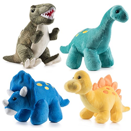 Prextex Hochwertige Plüsch Dinosaurier 4 Pack 10'' lang Großes Geschenk für Kinder Gefülltes Tier Sortiment Großes Set für Kinder von Prextex