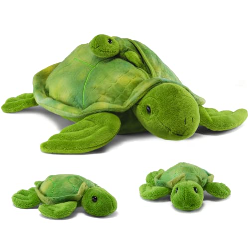 Prextex Plüsch-Schildkröte mit 3 kleinen Plüsch-Baby-Schildkröten Reißverschluss Kuschelschildkröte Sammlung Plüschtiere Spieleset von Prextex