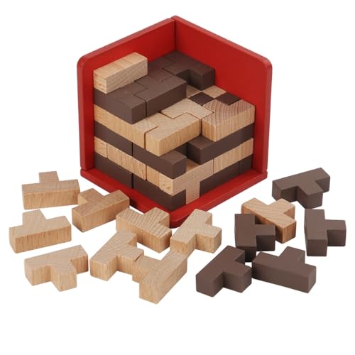 PrfcNL 3D Wooden Puzzle Cube - 3D Holzpuzzle, T-förmige Blöcke, Denksportwagen für Kinder und Erwachsene PrfcNL 3D Wooden Puzzle Cube - 3D Holzpuzzle, T-förmige Blöcke, Denksportwagen für Kinder und Erwachsene von Prfc.NL