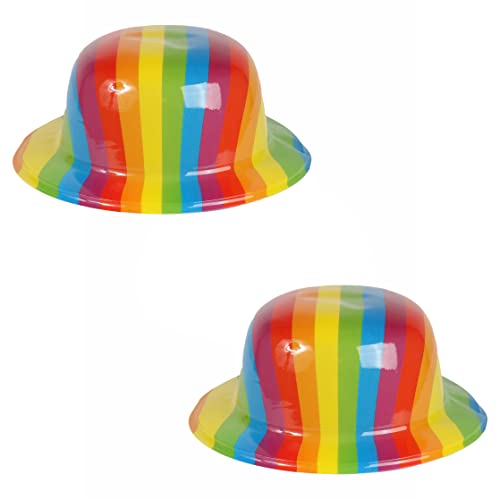 Rainbow Pride Bowler Hüte - 2 Stück - Kunststoff Bowler Hüte mit Regenbogen Print - Perfektes Accessoire für Pride Month, Pride Marches und Pride Events von Pride & Proud