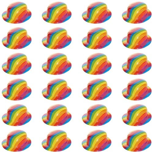 Rainbow Pride Bowler Hüte - 20 Stück - Kunststoff Bowler Hüte mit Regenbogen Print - Perfektes Accessoire für Pride Month, Pride Marches und Pride Events von Pride & Proud
