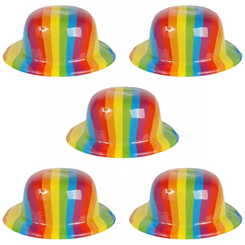 Rainbow Pride Bowler Hüte – 5 Stück – Kunststoff-Bowler mit Regenbogen-Druck – perfekt als Accessoire für Pride Month, Pride Marches und Pride Events von Pride & Proud