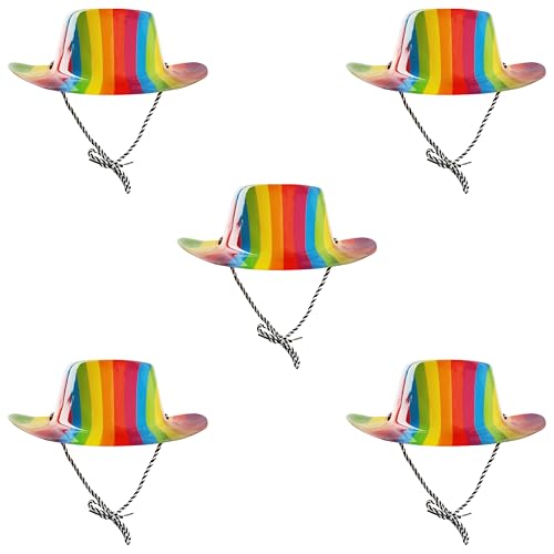 Rainbow Pride Cowboyhüte – 5 Stück – Kunststoff Cowboyhüte mit Regenbogendruck – perfektes Accessoire für Stolzmonat, Stolzmarsche und Stolzveranstaltungen von Pride & Proud