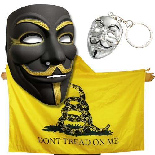 Primary Shipments Hacker Anonymous Kostüm Set - 3-teiliges Set inklusive Körperflagge, Maske und Schlüsselanhänger - inspiriert von V für Vendetta (Asphaltschwarz) von Primary Shipments