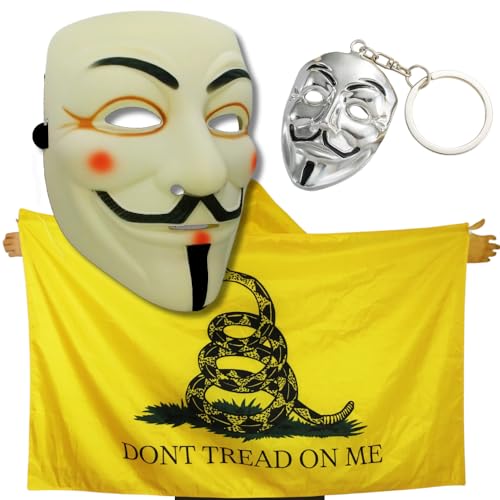 Primary Shipments Hacker Anonymous Kostüm Set - 3-teiliges Set inklusive Körperflagge, Maske und Schlüsselanhänger - inspiriert von V für Vendetta (Champagner) von Primary Shipments