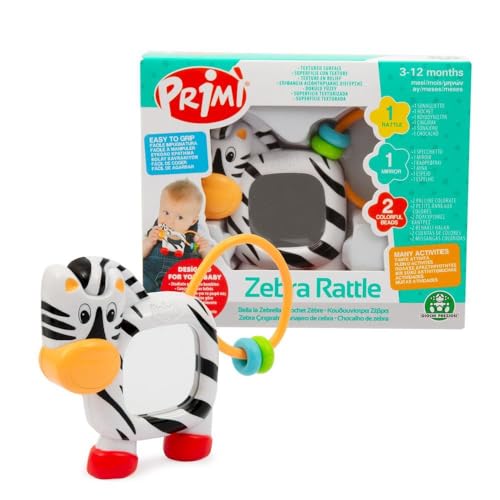 Primì - Zebra-Rassel für Babys, Kleinkindspielzeug mit Spiegel und Ringen, hilft bei visueller Stimulation, Koordination und Sinnlichkeit. Für Kinder von 3-12 Monaten Primì - Zebra-Rassel für Babys, Kleinkindspielzeug mit Spiegel und Ringen, hilft bei visueller Stimulation, Koordination und Sinnlichkeit. Für Kinder von 3-12 Monaten von Primì
