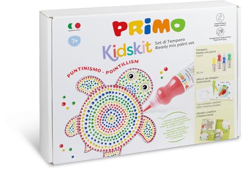 Primo Kidskit Puntinismo Farbset für Kinder ab 7 Jahren, Set mit 4 ergonomischen Farben und 50 ml Dosierer, 1 Malbuch für Zeichnungen, 1 Buch für kreative Arbeiten, künstlerische Lernspiele Primo Kidskit Puntinismo Farbset für Kinder ab 7 Jahren, Set mit 4 ergonomischen Farben und 50 ml Dosierer, 1 Malbuch für Zeichnungen, 1 Buch für kreative Arbeiten, künstlerische Lernspiele von Primo