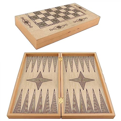 PrimoGames Deluxe Holz Backgammon Set Stellar XXL - 50x48 cm - inklusive Schachbrett - Gesellschaftsspiel in braun - praktische Reisespiele mit Koffer - hochwertiges Brettspiel für Jung und Alt von PrimoGames