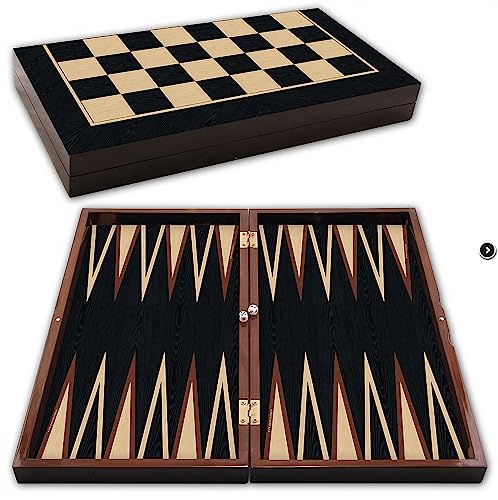 PrimoGames Deluxe Holz Backgammon Set Wenige Elegance XXL - 50x48 cm - inklusive Schachbrett - Gesellschaftsspiel - praktische Reisespiele mit Koffer - hochwertiges Brettspiel für Jung und Alt von PrimoGames