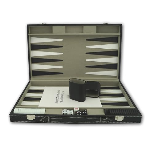 PrimoGames Koffer Backgammon-Set Attaché Kunstleder - Edles Kofferspiel mit Filz Bezug - 48 x 38 cm - inklusive Würfelbechern und Spielfiguren von PrimoGames