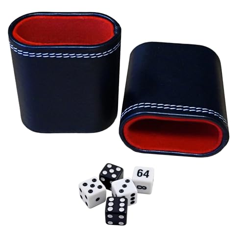 PrimoGames Kunstleder Würfelbecher Set Schwarz/Rot - Edle Würfel Becher mit Filz Innenbezug und 5 Premium Präzisionswürfeln inkl. Verdoppelungswürfel P-16442 von PrimoGames