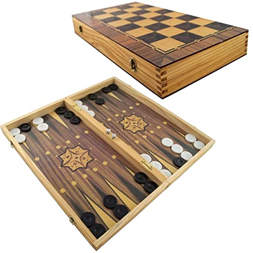 Holz Backgammon Schach Set - Tavla Backgammon Holz Koffer mit Schachbrett klappbar (40x40cm (XL), ohne Schachfiguren) von PrimoLiving