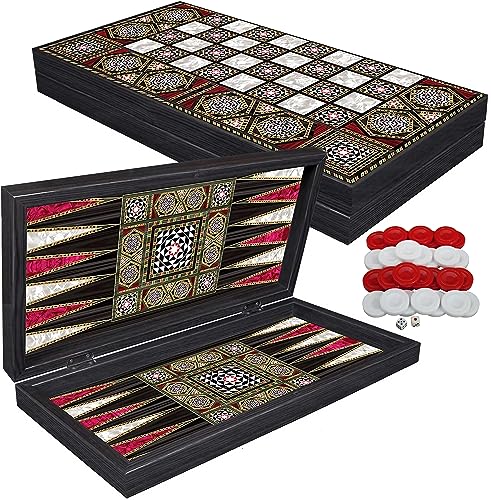 PrimoLiving Deluxe Holz Backgammon Set Palamedes – 42 x 42 cm - inklusive Schachbrett – Gesellschaftsspiel - praktische Reisespiele mit Koffer - hochwertiges Brettspiel für Jung und Alt von PrimoLiving
