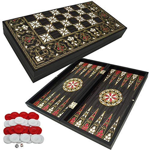 Deluxe Holz Backgammon Schach Set Tabula im XXL Format 48x48,7 cm - Tavla Backgammon Holz Koffer Schachbrett klappbar von PrimoLiving