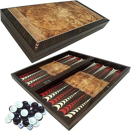 PrimoLiving Deluxe Holz Backgammon Spielset Globe S – 28,5 x 28 cm – Gesellschaftsspiel - praktisches Reisespiel mit Koffer - hochwertiges Brettspiel für Jung und Alt von PrimoLiving