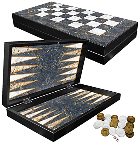 PrimoLiving Deluxe Holz Backgammon Set Grey Marble XXL - 48x48,7 cm - inklusive Schachbrett von PrimoLiving