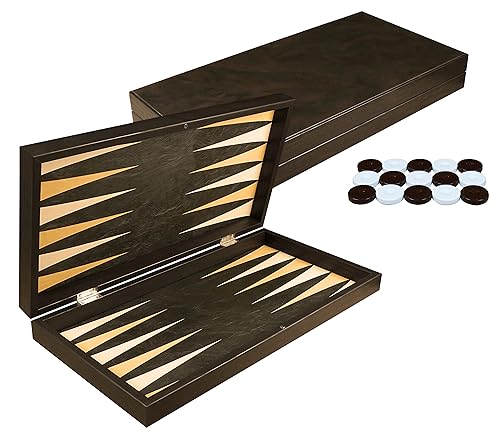 PrimoLiving Deluxe Holz Backgammon Imperial Noble-Brown XXL – 48 x 49 cm - Spielfeld und Deckel mit feinem Kunstleder veredelt von PrimoLiving