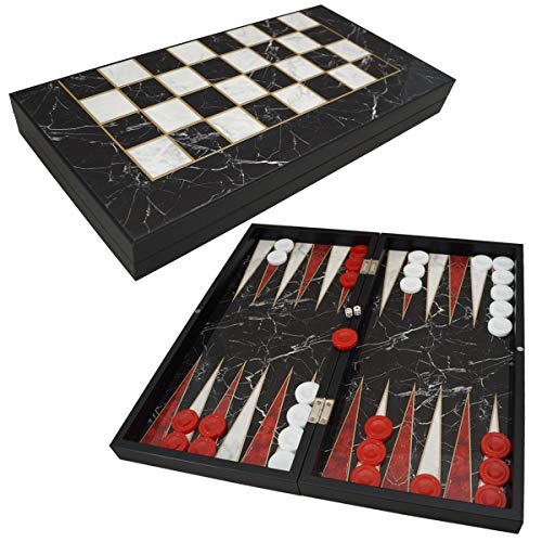 PrimoLiving Deluxe Holz Backgammon Set Monte Carlo – 40 x 38 cm - inklusive Schachbrett – Gesellschaftsspiel - praktische Reisespiele mit Koffer - hochwertiges Brettspiel für Jung und Alt von PrimoLiving