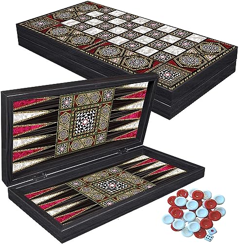 PrimoLiving Deluxe Holz Backgammon Set Palamedes – 28,5 x 28 cm - inklusive Schachbrett – Gesellschaftsspiel - praktische Reisespiele mit Koffer - hochwertiges Brettspiel für Jung und Alt von PrimoLiving