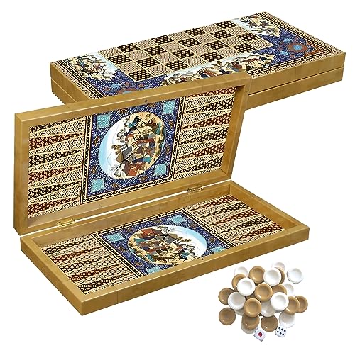 PrimoLiving Deluxe Holz Backgammon Set Esfahan S – 41 x 41,5 cm - inklusive Schachbrett - Reisespiel in braun von PrimoLiving