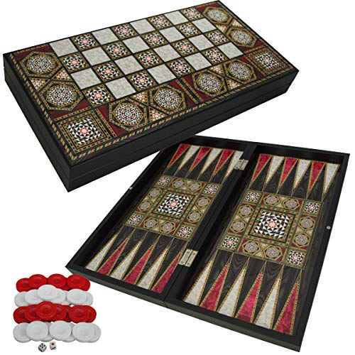 PrimoLiving Deluxe Holz Backgammon Set Orient – 40 x 38 cm - inklusive Schachbrett – Gesellschaftsspiel - praktische Reisespiele mit Koffer - hochwertiges Brettspiel für Jung und Alt von PrimoLiving