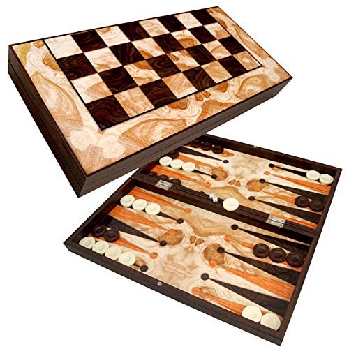 Deluxe Holz Backgammon Syrakus im XL Format - 40x38 cm großes Spielfeld Tavla Backgammon Set mit Schachbrett klappbar von PrimoLiving