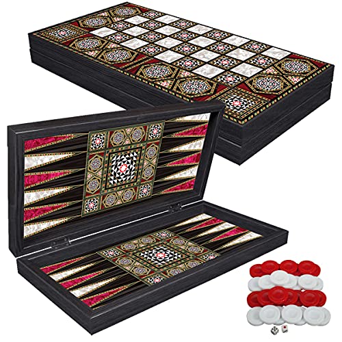 PrimoLiving Deluxe Holz Backgammon Schach Set PALAMEDES im Format 50x50 cm (XXL) - Tavla Backgammon Holz Koffer mit Schachbrett klappbar von PrimoLiving