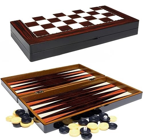 Deluxe Reise Holz Backgammon Porto - Kompaktes Spiel im Format 25,5x26,4 cm (S) - Backgammon Schach Holz Tavla Set - klappbar mit Steinen von PrimoLiving