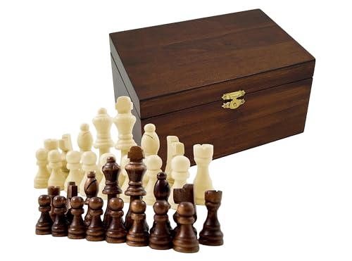 Holz Schachfiguren in Holzbox Königshöhe 90 mm - Staunton Design Schach Holzfiguren mit Filzgleiter in edler Holz Geschenkbox braun Gr. XL König 90mm Springer handgeschnitzt von PrimoLiving