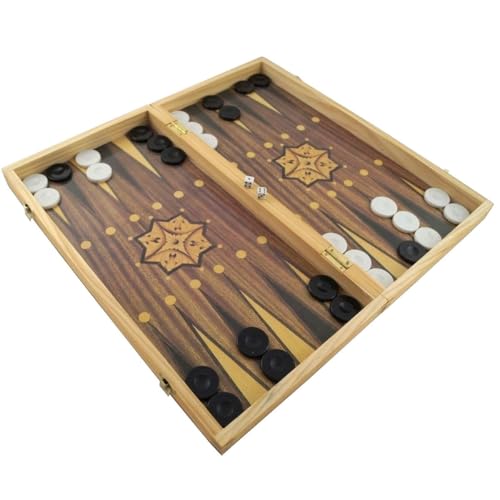 PrimoLiving Holz Backgammon & Schachspiel Set - 50x47 cm - inklusive Backgammon- und Schachbrett – Gesellschaftsspiel - praktische Reisespiele mit Koffer - hochwertiges Brettspiel für Jung und Alt von PrimoLiving