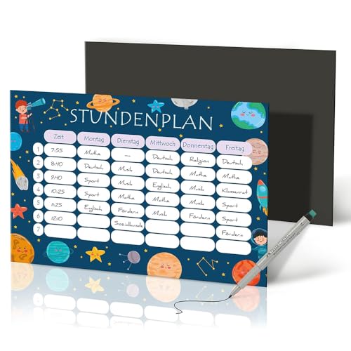 Primus Print Astronaut Stundenplan A4 - Magnetisch & Abwischbar inkl. Stift - Wochenplaner für Kinder - Ideal für Kühlschrank, Perfekt für Schule & Zuhause - Made in Germany von Primus-Print.de