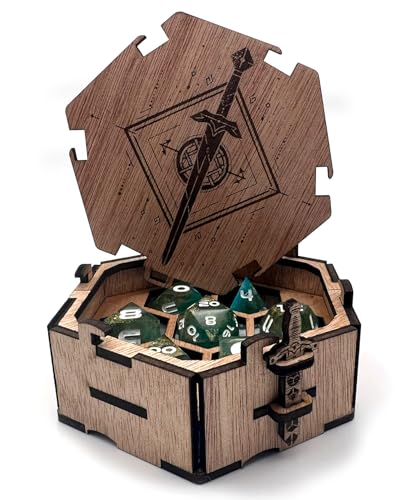 Printable Adventure Dice Box Holzbox für Würfel Dungeons and Dragons RPG-Würfelset Storage Tray Polyhedral Dices Bag Tragbarer Würfelset Behälter (Sword) von Printable Adventure