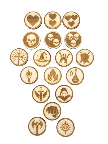 Printable Adventure Lasergravierte DND Helden-Token aus Holz – 18 Battlemap Marker für alle Klassen & Death Saves – Dungeons and Dragons Tabletop Zubehör von Printable Adventure