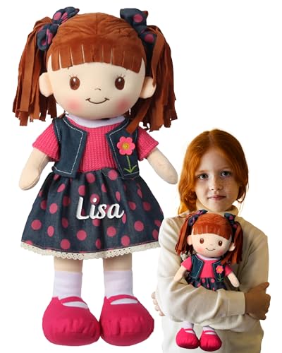 Personalisierte Stoffpuppen für Mädchen – Individuelle 40,6 cm weiche Plüsch-Puppe für Kleinkinder, Stofftiere – Muñecas de Trapo Personalizadas para Niñas – Rosa gepunkteter Rock Personalisierte Stoffpuppen für Mädchen – Individuelle 40,6 cm weiche Plüsch-Puppe für Kleinkinder, Stofftiere – Muñecas de Trapo Personalizadas para Niñas – Rosa gepunkteter Rock von Printualist