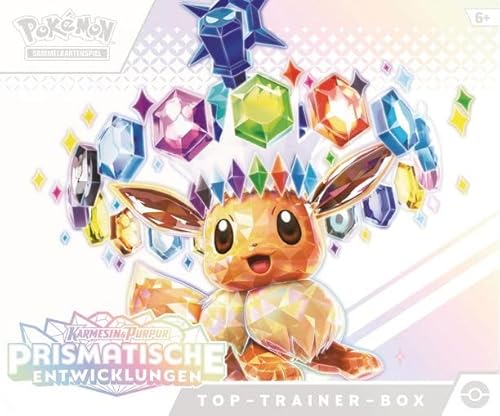 Sammelkartenspiel in Deutscher Sprache: Top-Trainer-Box Karmesin & Purpur – Prismatische Entwicklungen (1 Vollbild-Promokarte, 9 Boosterpacks & Premium-Zubehör je Box) von Prismatische Entwicklungen