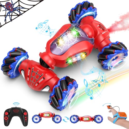 Pristar Ferngesteuertes Auto ab 6-12 Jahre Auto Ferngesteuert mit Handsteuerung Geschenk ab 6 8 10 12 Jähriger Junge Mädchen Kinder Spider Spielzeug 4WD 2,4 GHz RC Stunt Car mit Sprüher LED-Licht von Pristar