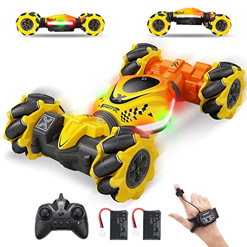 Pristar Ferngesteuertes Auto mit Handsteuerung, 2,4 GHz RC Twist Stunt Car 360° Handgeführtes Stunt-Auto 4WD RC Drift Auto Car mit Musik und Beleuchtung, RC Auto Geschenk für Kinder Junge mädchen von Pristar