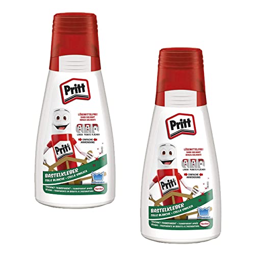 Pritt Bastelkleber, 2 Flaschen à 100 g transparent trocknender Alleskleber für Zuhause, Schule oder Büro, weißer Bastelleim für Kinder von Pritt