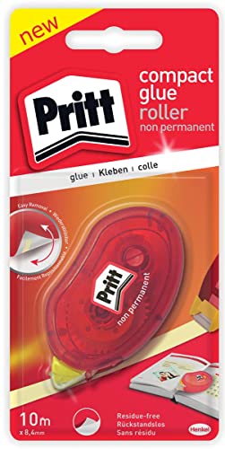 Pritt Kleberoller Compact, non-permanent, 10m Länge, sofortige Klebekraft, für Papier, Pappe, Fotos, Glas und Kunststoff, 9H ZCGNB von Pritt