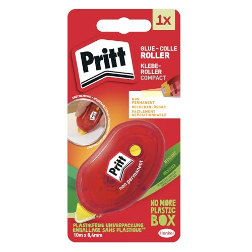 Pritt Kleberoller Compact, non-permanent, 10m Länge, sofortige Klebekraft, für Papier, Pappe, Fotos, Glas und Kunststoff, 9H ZCGNB von Pritt