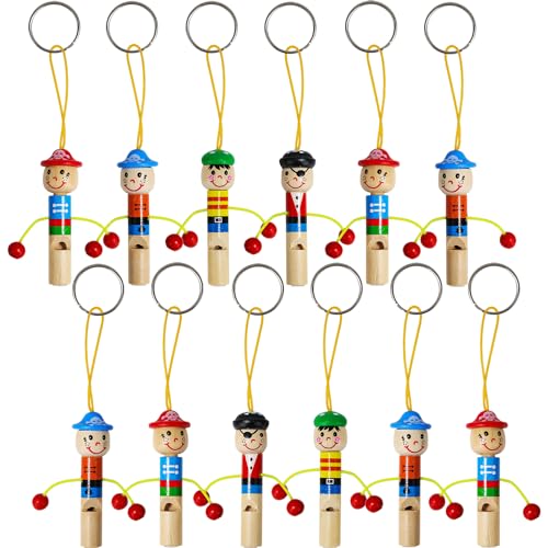 Prmape 12 Stück Holzpfeife Kinder, 8cm Karikatur Piraten Pfeife Vogelpfeife, Holzpfeife Kindergeburtstag, Kinderspielzeug Pfeife, Tierpfeifen Geräusch für Kinder von Prmape