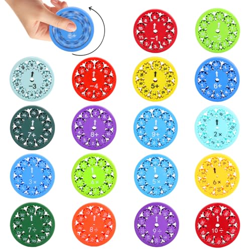 Prmape 18 Stück Mathe Fidget Spinner Set, Mathe Fidget Toys Kinder, Mathe Fakten Fidget Spinner, Mathe Spinner Addition Subtraktion Multiplikation Division für Interaktives Lernspielzeug von Prmape