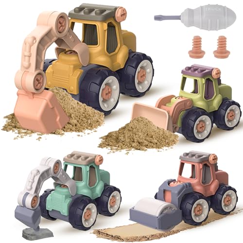 Prmape 5 Stück Baufahrzeuge Spielzeug, 4pcs Spielzeug Auto Bagger Spielzeug mit Schraubendreher, Baby Spielzeugauto Set für Kinder von 1-5 Jahren von Prmape