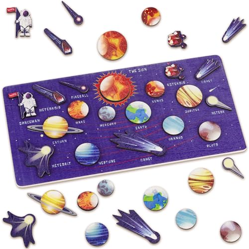 Prmape Puzzle Planeten Kinder, 3D Puzzle Holz Sonnensystem, Solar System Puzzle Kinder, 3D Puzzle Planetensystem für Kleinkinder und Kinder von Prmape
