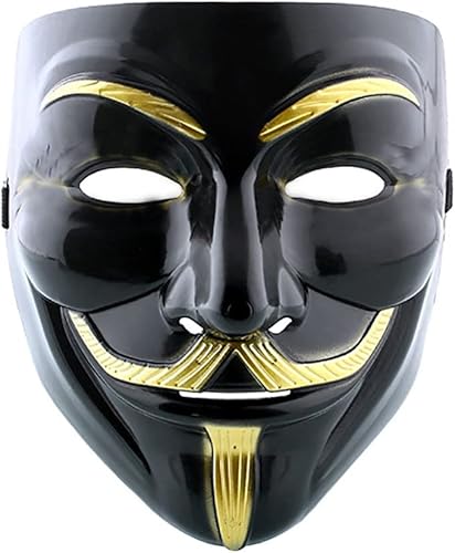 Halloween Vendetta Maske, Verkleidung Karneval Maske Unisex Erwachsene Party Zubehör Cosplay, Fawkes Anonymous Maske - Schwarz, Weiß, Gold, Silber.(Schwarz) von ProBytes