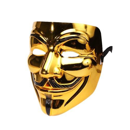 ProBytes V for Vendetta Maske - Guy Fawkes Hacker, Anonymous, Purge, Horror, Cosplay, Maskerade, Akt, Gedenken, 5. November, Karneval, Halloween, Festival, Lagerfeuernacht, On Size (Golden) von ProBytes