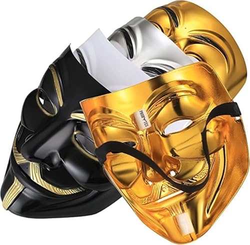 V for Vendetta Maske - Guy Fawkes Hacker, Anonymous, Purge, Horror, Cosplay, Maskerade, Akt, Gedenken, 5. November, Karneval, Halloween, Festival, Lagerfeuernacht, On Size (4 Stück) von ProBytes