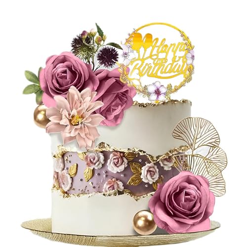 12 Stück Blumen Kuchendekorationen, Blumen-Kuchenaufsätze, Happy Birthday-Kuchendekorationen, DIY Schön Geburtstagsparty-Kuchendekoration, Künstlichen Lila Rosenblüten für Geburtstagsparty, Babyparty 12 Stück Blumen Kuchendekorationen, Blumen-Kuchenaufsätze, Happy Birthday-Kuchendekorationen, DIY Schön Geburtstagsparty-Kuchendekoration, Künstlichen Lila Rosenblüten für Geburtstagsparty, Babyparty von Probuk