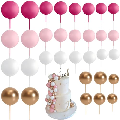 32 Stück Mini Tortendeko Kugeln, Kreative Geburtstag Rosenrot Pink Gold Weiß, Schaumkugel Torten Topper, Cake Topper 2cm, 2.5cm, 3cm, 4cm für Geburtstag Party Hochzeit Babyparty Kuchendekoration 32 Stück Mini Tortendeko Kugeln, Kreative Geburtstag Rosenrot Pink Gold Weiß, Schaumkugel Torten Topper, Cake Topper 2cm, 2.5cm, 3cm, 4cm für Geburtstag Party Hochzeit Babyparty Kuchendekoration von Probuk